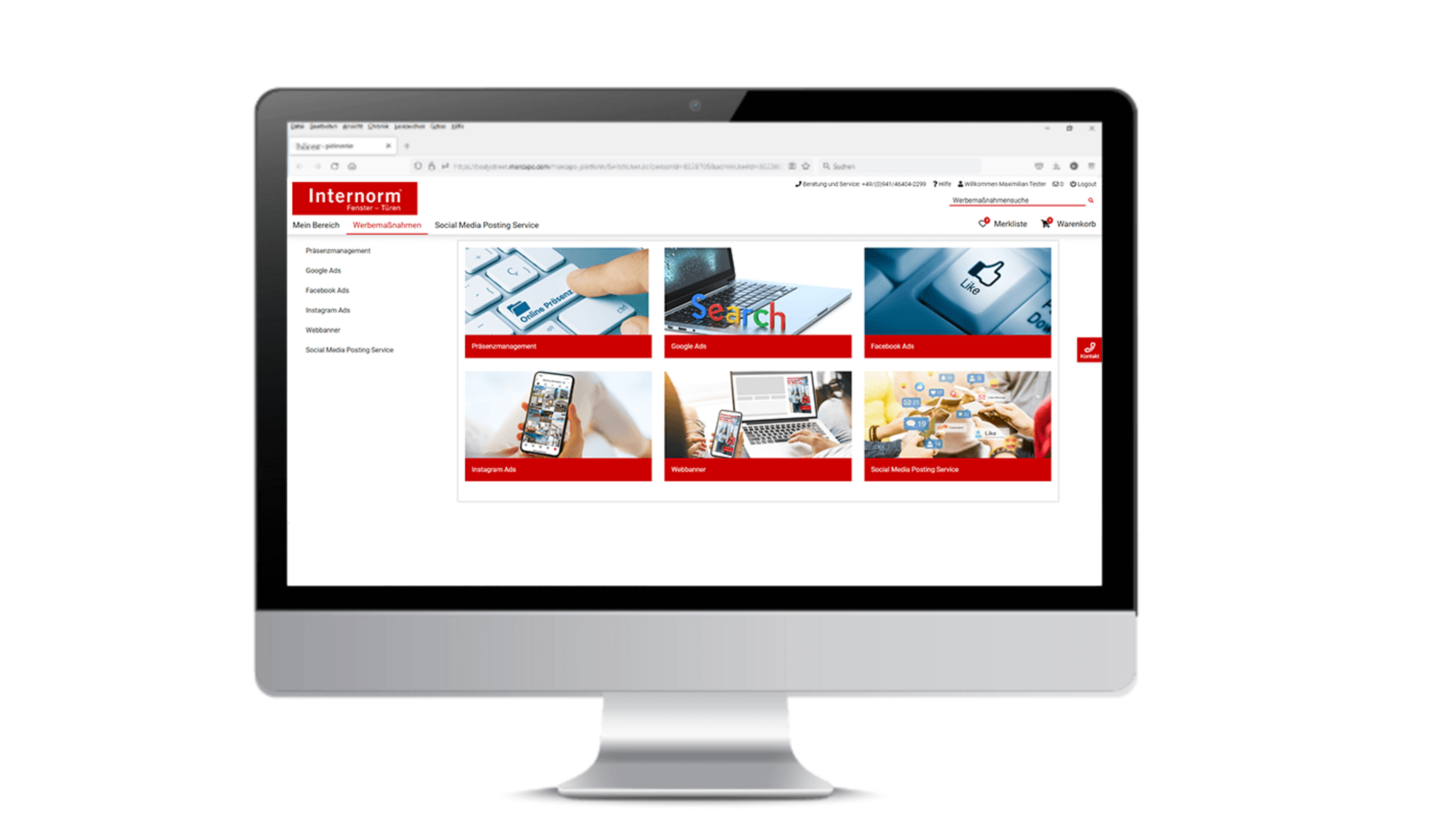 Bildschirm mit Startseite Internorm Marketingportal