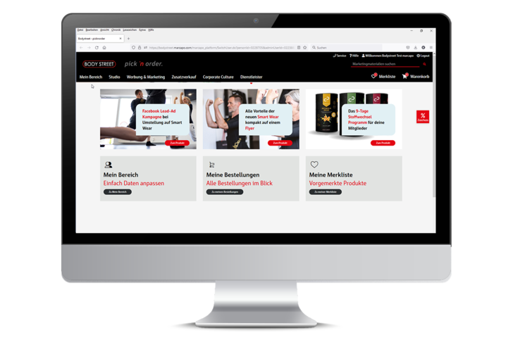 Bildschirm mit Startseite vom Bodystreet Marketingportal