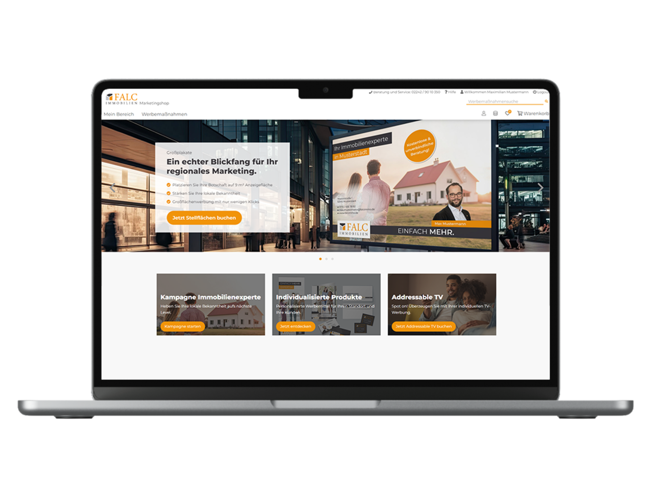 Laptop mit Startscreen vom FALC Marketingportal