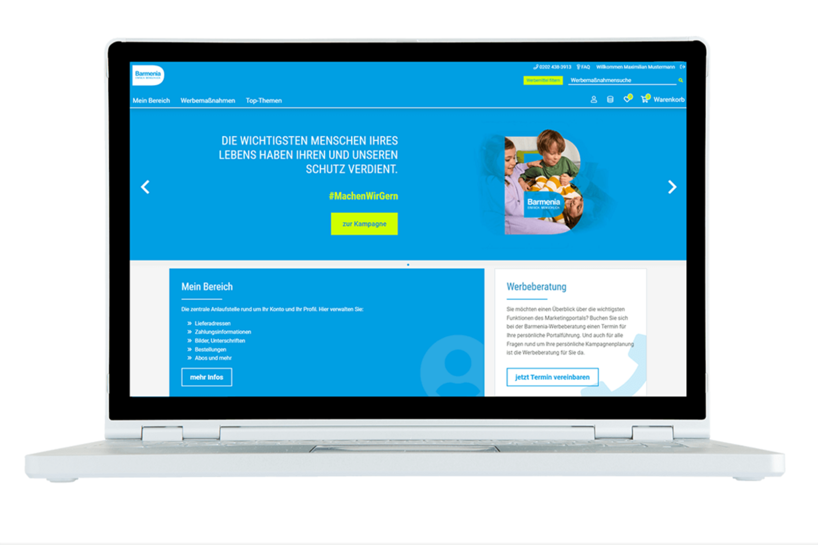 Laptop mit der Startseite vom Barmenia Marketingportal